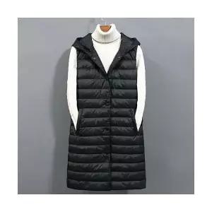 브이넥패딩조끼 여성 겨울 아우터 스타일 경량 슬림 후드 롱 패딩조끼 6844061259555