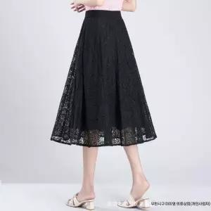 스파이더맨 블랙 치마 여성용 하계 레이스 슬림핏 밴딩 A라인 펀칭 OPH1