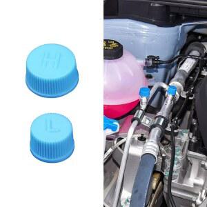 자동차 에어컨용 HQRNYP 2PCS 블루 교체 밸브 캡, 냉매 누수 방지 R134a AC 고압 및 저압 포트 자동 A/C 시스템 코어 먼지 커버 세트 핏 자동차용