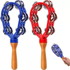 어른을 위한 Eorbow 2 팩 12 탬버린 더블 로우 메탈 징글 핸드 헬드 플라스틱 나무 손 타악기 학교 파티