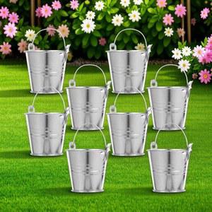 8PCS 미니 TINPLATE 버킷 세트 컬러 데스크 창턱 파티 원예 DIY 웨딩을위한 작은 금속 냄비