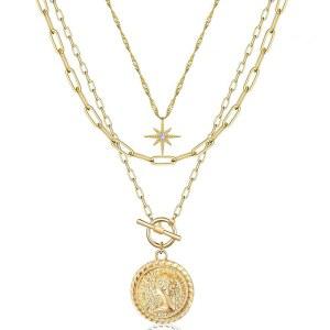 트렌디한 여성용 MJartoria 골드 레이어드 목걸이, 심플 스타 초커 레트로 코인 펜던트, 페이퍼클립 체인, 목걸이 주얼리 선물