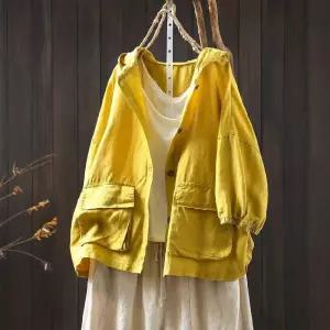 여자 캐주얼 하계 린넨 양포켓 아우터 카디건 셔츠 후드 빅사이즈 7부 OP2