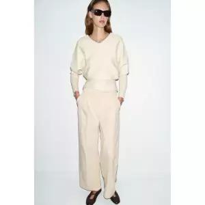 ZARA 페이크 코듀로이 스트레이트 팬츠 - 크림 412774