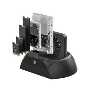 하드 드라이브 도킹 스테이션, 냉각 팬이 장착된 PCIe NVMe 어댑터, M.2 /SATA SSD 및 2.5인치 3.5인치 SATA HDD SSD와 호환되는 외장 리더