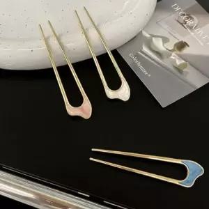 여성 하객룩 혼주머리 단아한 골드 메탈비녀 헤어비녀 U자비녀 비녀 머리비녀 헤어비녀