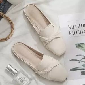 리본 밴드장식 여성 뮬 블로퍼 플랫 슬리퍼 각진앞코 여성슬리퍼 여름슬리퍼