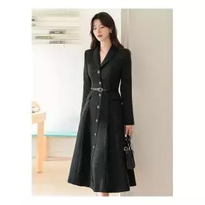 봄코디 [시크라인](~XXL까지) 실버 펄 트위드 장미 레더 트리밍 버튼 숄카라 벨티드 원피스 봄,가을 단독