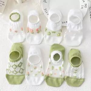 여성 여름 메쉬 덧신 여자 꽃무늬 예쁜 양말 8개 세트