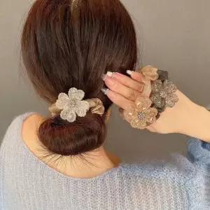 큐빅 네잎클로버 머리끈 헤어 스크런치 헤어 밴드 머리끈세트 곱창밴드 쉬폰곱창끈