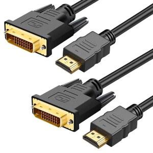 칭글러 HDMI A에서 DVI 어댑터 케이블 6피트, 2팩 양방향 1080P HDMI에서 DVI-D 케이블 남성 대 남성, 라즈베리 파이, 로쿠, 엑스박스 원, PS3 / 4 / 5, 그래픽 카드용 고속 금도금