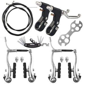 RAHQHD 완전 자전거 브레이크 세트 외부 레버 케이블 캘리퍼 공구 MTB 키트 다중 실버 앞뒤 렌치