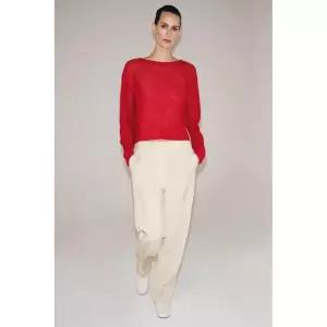 ZARA 러스틱 오픈워크 스웨터 - 레드 412926