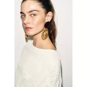 ZARA 쉘 젬스톤 이어링 - 골드 412958