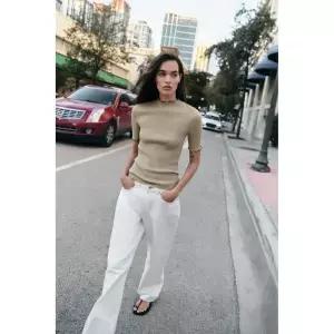 ZARA 콘트라스트 RIB 니트 탑 - 스톤 412973