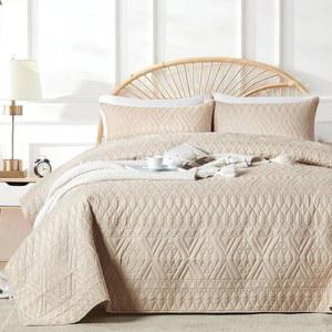 아킬라 킹 / 칼 사이즈 샴 소프트 스타일 1개, 베개 기하학 퀼트 베이지 경량 침대 패턴 모던 극세사 사계절용, 3피스(퀼트 침구 세트, 2개) 스프레드, 커버렛