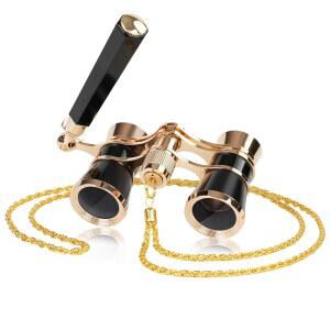 접이식 손잡이와 정교한 골드 체인을 갖춘 여성용 3X25 오페라 안경, 극장용 블랙용 미니 컴팩트 쌍안경