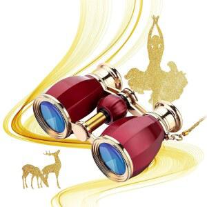 ESSLNB 오페라 안경 여성용 쌍안경 4X30mm 극장용 안경 컴팩트 쌍안경 및 케이스 탈착식 체인 앤티크 (빨간색)