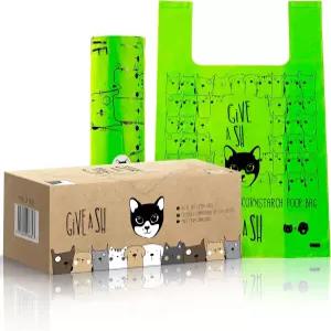 똥을 위한 인증된 가정용 퇴비화 고양이 쓰레기 봉투 - 자선 단체 옥수수 전분 기반 쓰레기통 청소용 NF