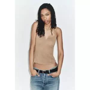 ZARA 코튼 스트랩 탑 - 그레이 베이지 413051