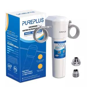 퓨어플러스 언더 싱크 워터 필터 시스템 22 000갤런 99.99 염소 감소 NSF/ANSI 42 인증 중금속 제거 카운터