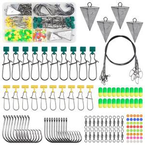 129pcs 서핑 낚시 태클 키트 피쉬 파인더 리그 장비에는 피라미드 싱커 웨이트 슬라이더 와이어 리더 후크 회전 구슬 폼 플로트 소금물 액세서리가 포함됩니다