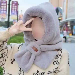 밍크털 후드 목도리 방한모자 머플러 일체형 여성패딩조끼 남자패딩조끼 패딩조끼