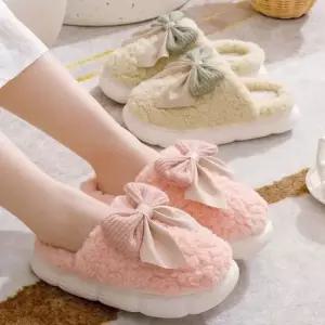 여성 뽀글이양털 사랑스러운 리본포인트 방한털실내화 겨울실내화 방한실내화