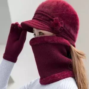 여성 중년 장년 겨울 털모자 래빗퍼 니트 넥워머세트 겨울모자 여자겨울모자