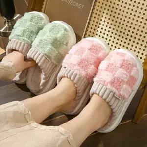 체크 방한 실내화 여성 겨울용 보들 보온 털슬리퍼 겨울실내화 스마일슬리퍼