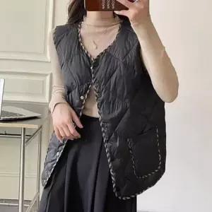 [의류] 여성 간편코디 경량 V넥 테두리패턴 누빔 패딩조끼