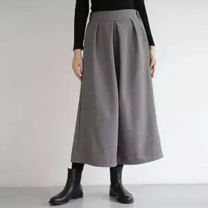 여성와이드 여성 뒷밴딩 와이드 팬츠 핀턱 모직 9부 통치마바지