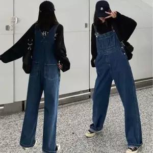 여성 진청 데님 오버롤 멜빵바지 통바지 와이드핏 여성치마