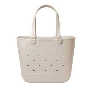 심플한 모던 초대형 비치백 | 여행, 수영장, 보트, 식료품, 스포츠를 위한 지퍼 포켓이 있는 방수 이탈 고무 토트 아몬드 버치