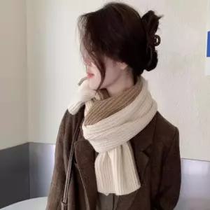여성 니트 투톤 배색 넥워머 간편 고리 목도리 배색목도리 겨울목도리 고리목도리