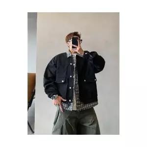 엘럽 남성용 하프 코트 가짜 투피스 체크 재킷 가을 트렌드 박템3