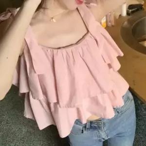 소녀감성 캉캉블라우스 프릴장식 어깨리본 민소매티 나시블라우스