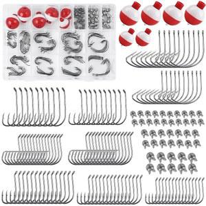 166개 낚시 훅 밥버 태클 키트, 초보자 장비 플로트 밥버, 서클 훅, 싱커 웨이트 베이스 문어 베이홀더 후크 인공 라이브 미끼용 스타터 키트