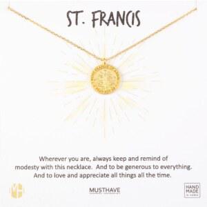 메시지 카드, 옐로우 앤 화이트 컬러, 앵커 체인, 베스트 기프트 목걸이, 사이즈 16인치 + 2인치 익스텐더, 펜던트가 포함된 MUSTHave St. Francis 코인 골드