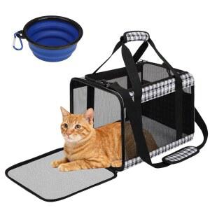 최대 20파운드의 대형 고양이를 위한 부드러운 측면 고양이 캐리어, 접이식 가방 항공사, 업그레이드 지퍼 클로저 승인, 17 * 12 12인치 소형견 강아지 또는 2마리 반려동물