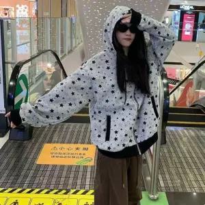 여사친 봄가을 후드 빈지 프린팅 붐 카디건 얇은 별 집업 셔츠 맨투맨 티 BE3