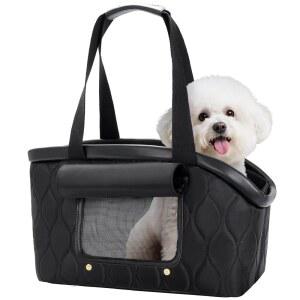 소형견 고양이용 개 지갑 캐리어, 강아지 포켓이 있는 경량 럭셔리 애완동물 가방, 부드러운 면 여행용 가방 토트 최대 10파운드, TSA 항공 승인(블랙, 14.17인치 L x