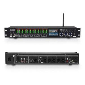 FULODE K-6 프로페셔널 KTV 디지털 프리스테이지 이펙터 소리 방지 오디오 프로세서 노래방 믹서 리버레이터(DSP 효과 에코 USB MP3 블루투스 광학.4 마이크 입력,