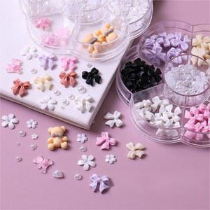 크리스마스 스타일 벨벳 레드 화이트 송진 활 네일 액세서리 혼합 세트 박스