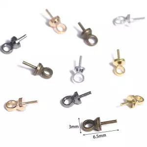 100 개/몫 금속 매력 스크류 Bails 비즈 엔드 캡 Clasps 핀 커넥터 3x6.5mm DIY 펜던트 쥬얼리 액세서리