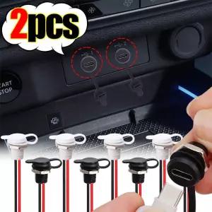 타입 C 여성형 잭 방수 패널 마운트 커넥터 2핀 와이어 케이블 3A 전원 충전 소켓 자동차 보트 DIY 전자