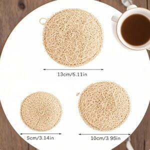 싱글/더블 레이어 수세미 라운드 수세미 매트 단열 냄비 매트 차 터 주전자 매트 차 세트 액세서리