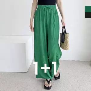 다리길어보이는코디 여자 쿨린넨 주름 플리츠 와이드 밴딩 팬츠