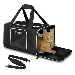 펫스케드 반려동물 캐리어 18x11x11 델타 아메리칸 유나이티드 항공 승인, 소형 고양이 및 반려견용 여행용 가방, 안전 잠금 지퍼가 달린 소프트 사이드 캐리어, 5면 통기성