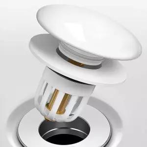 화이트 세라믹 싱크 배수 마개 푸시형 녹 방지 구리 코어 헤어 필터 누수 욕실 세면대 플러그